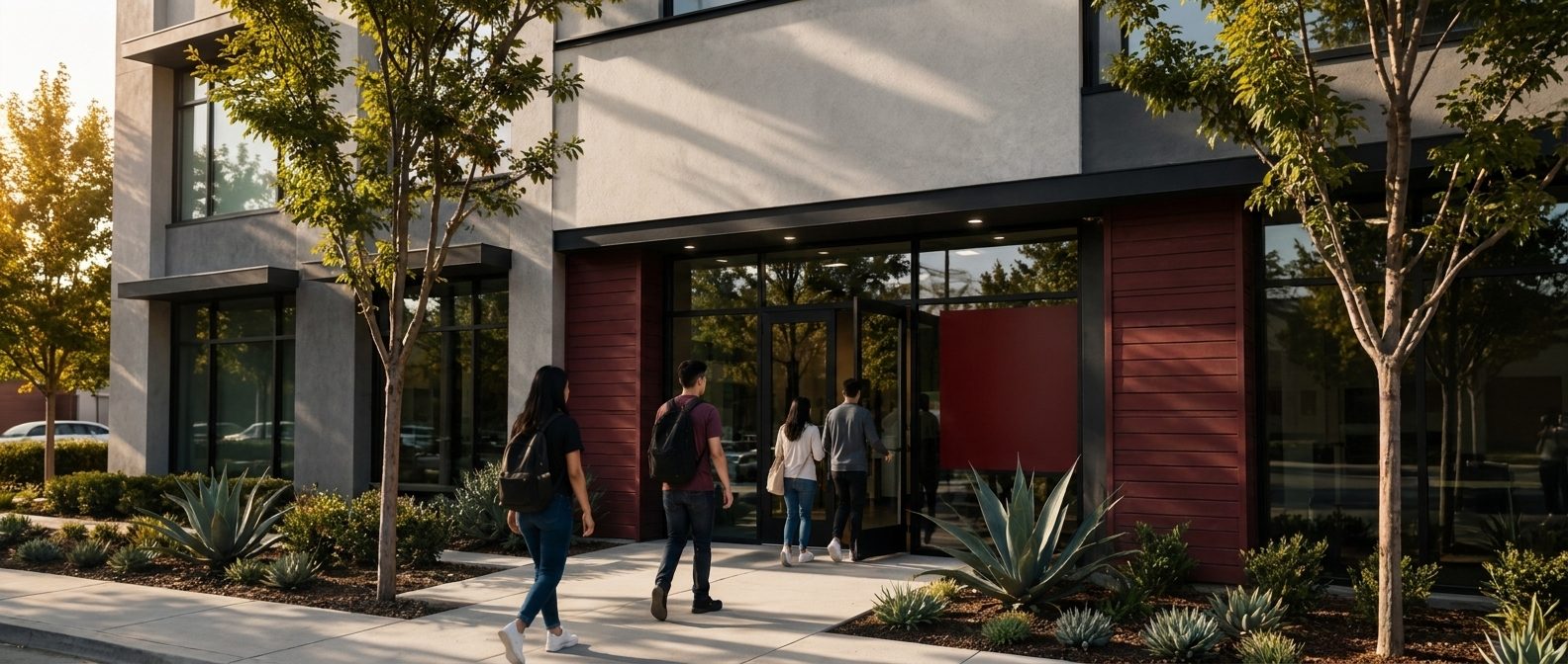 Students arriving at the Legacy Work Academy campus